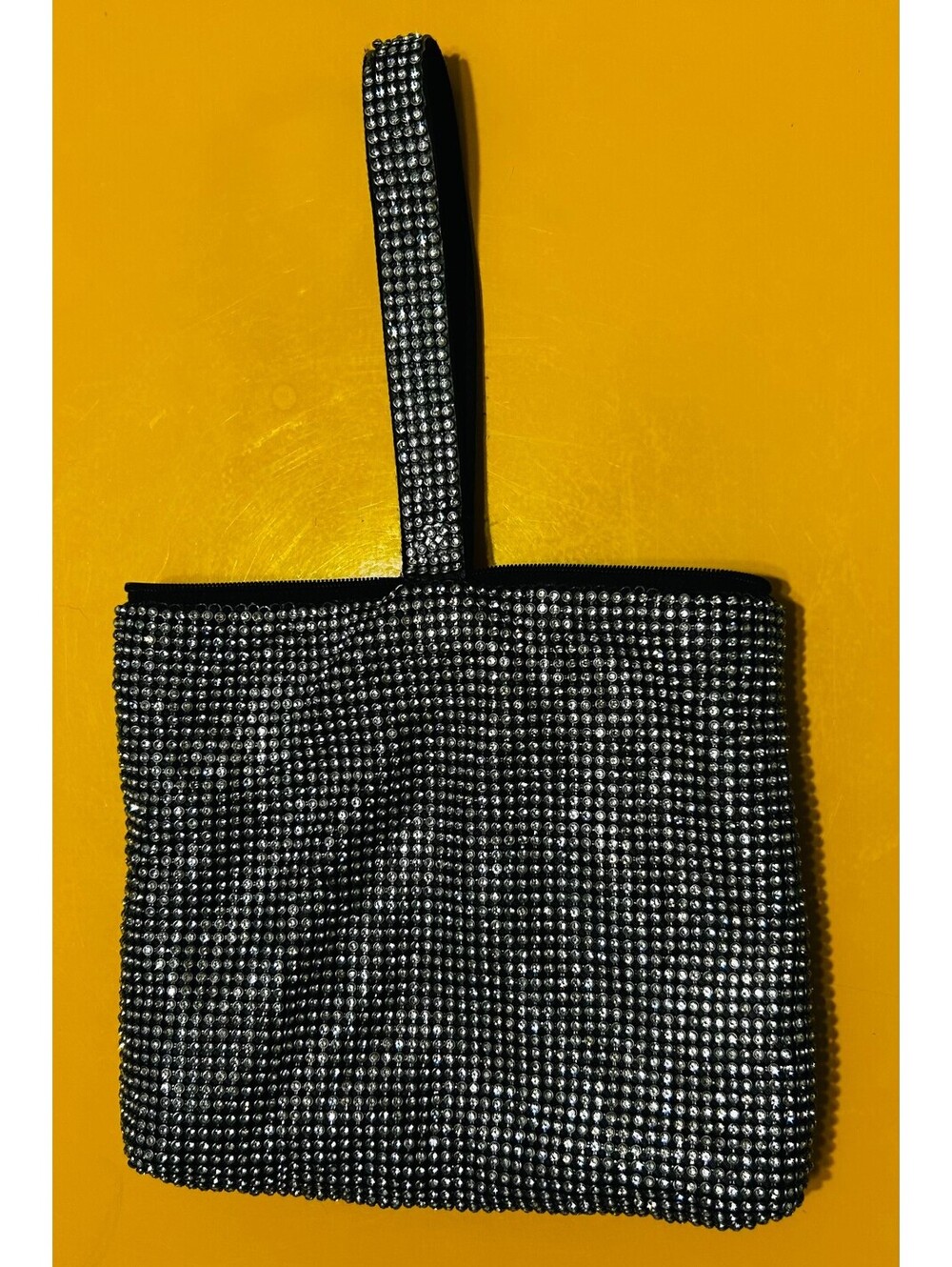 Vintage Style Silver Rhinestone Mesh Wristlet Evening Clutch Bag 8"x7"